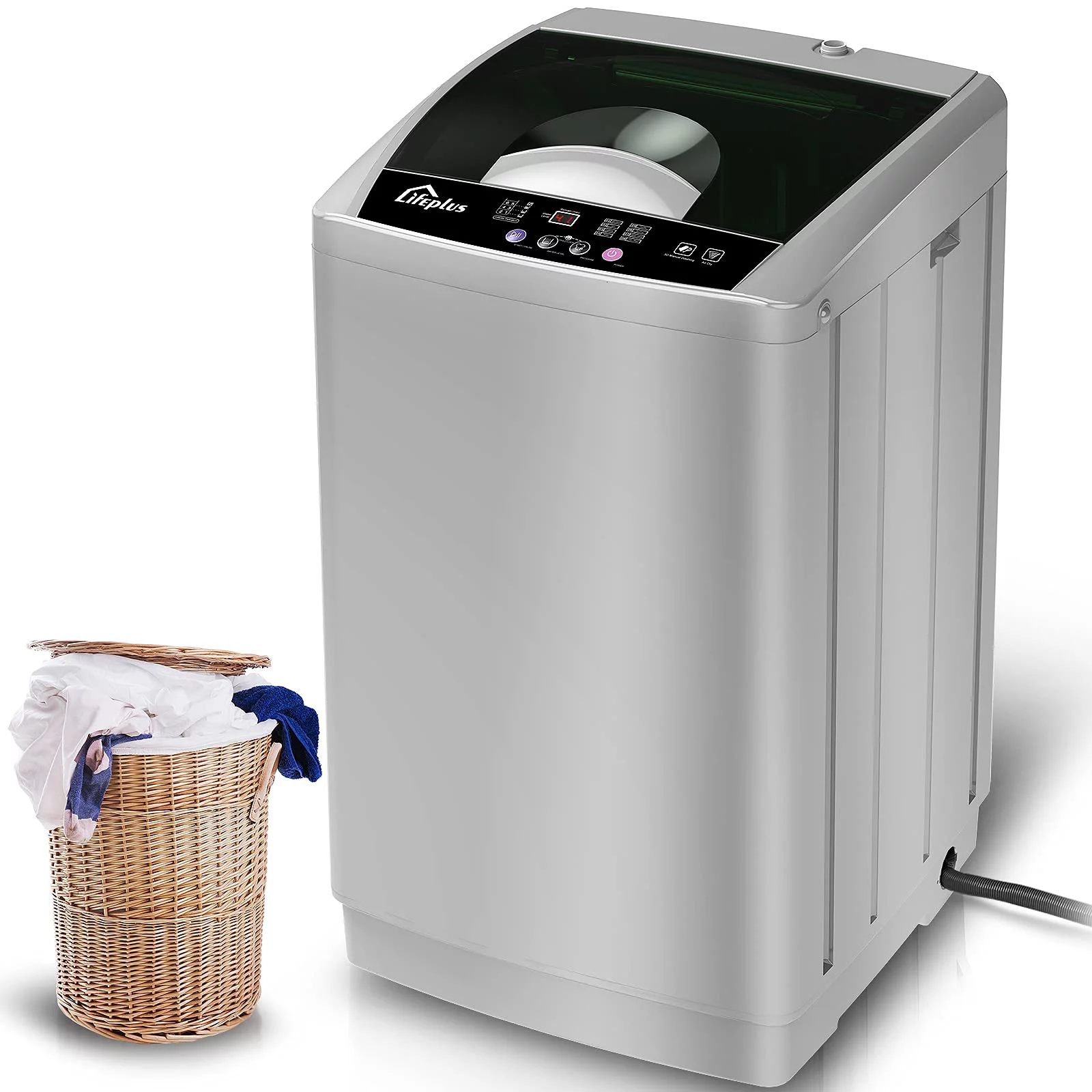 LifePlus Portable Washing Machine Compact Full-Automatic 1.8 Cu. ft. Clothes Laundry Washer for Apartment Top Load Pump Drain