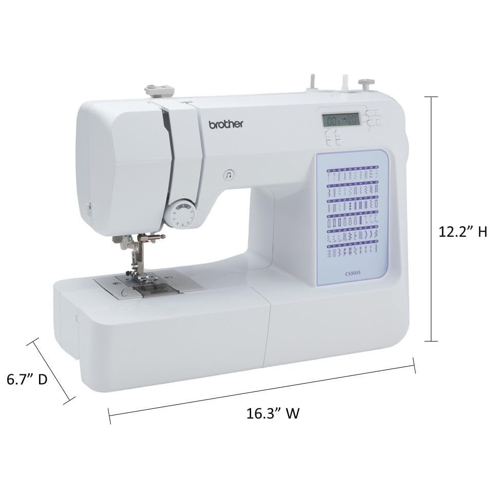 Brother CS5055 Computerized Sewing Machine, 60 Built-in Stitches, LCD Display, 7 Included Feet, White