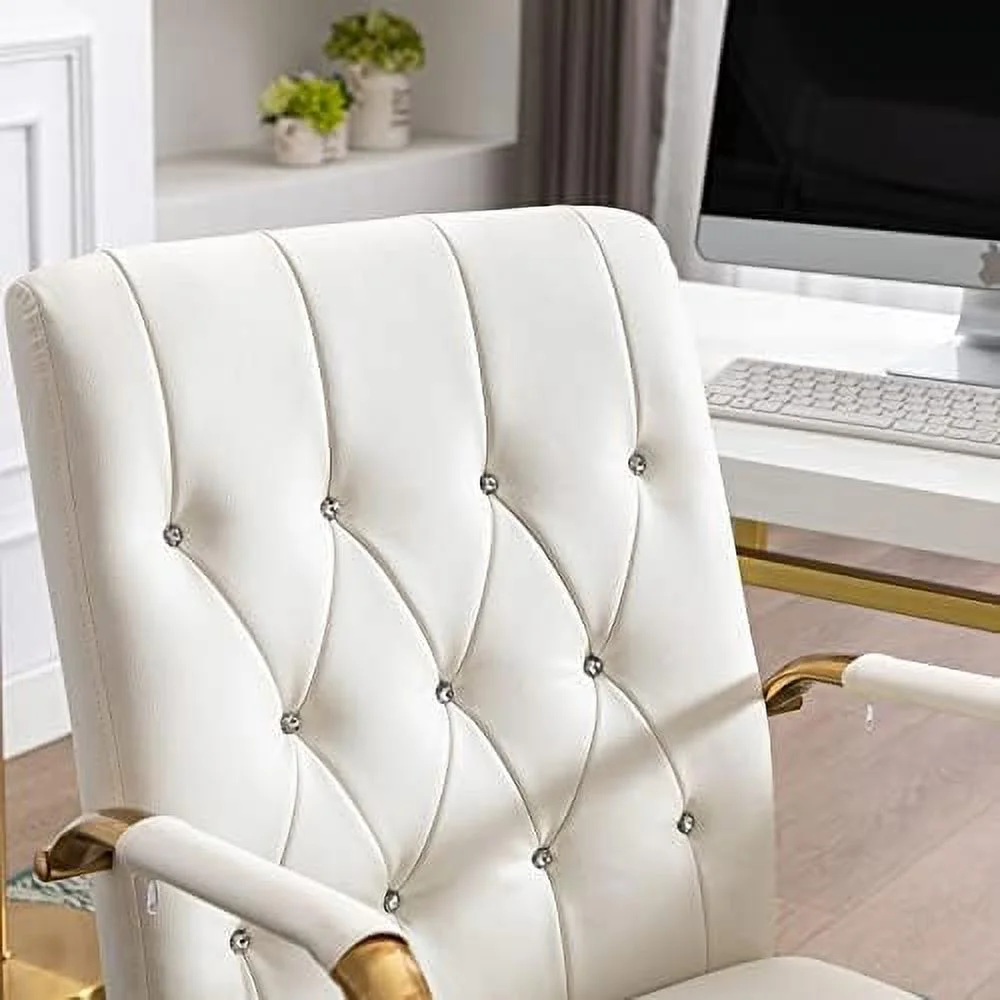 Duhome PU Leather Home Office Desk Chairs, Modern Task Chair With Wheels For Office, Swivel Adjustable Computer Chair With Armrest And Base White