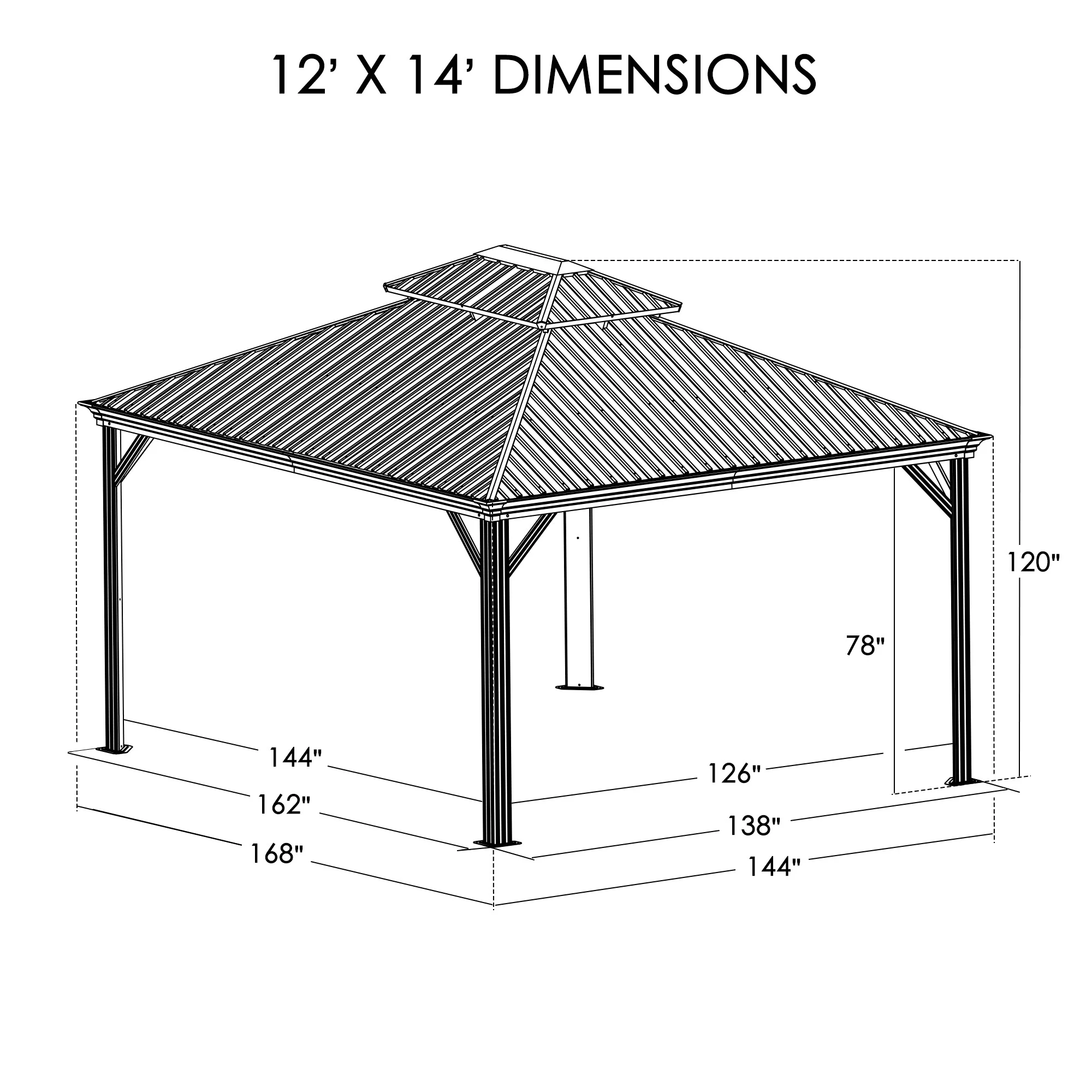 Kozyard Alexander Hardtop Aluminum Permanent Gazebo with a Mosquito Net and Privacy Sidewalls (Alexander 12'x14' (Gray))