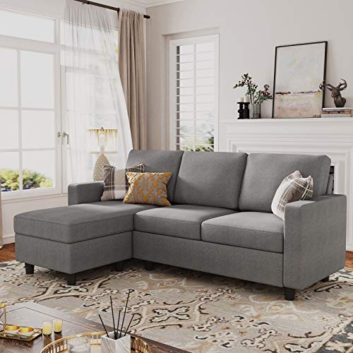 HONBAY Convertible Sectional Sofa, L Shaped Couch with Reversible Chaise for Small Space, Black