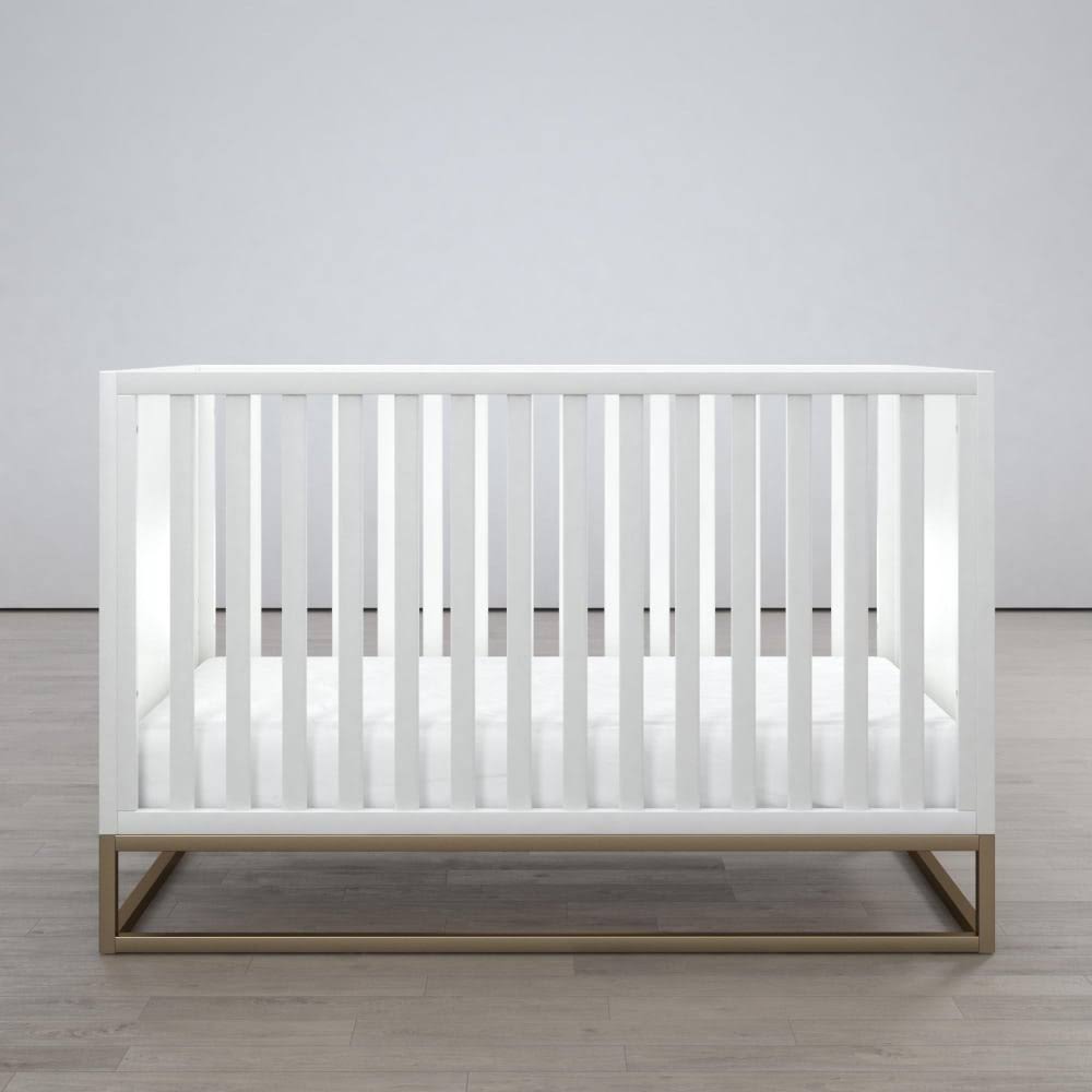 Little Seeds Haven 3 in 1 Convertible Wood Crib with Base in White and Gold - DA8028579LS