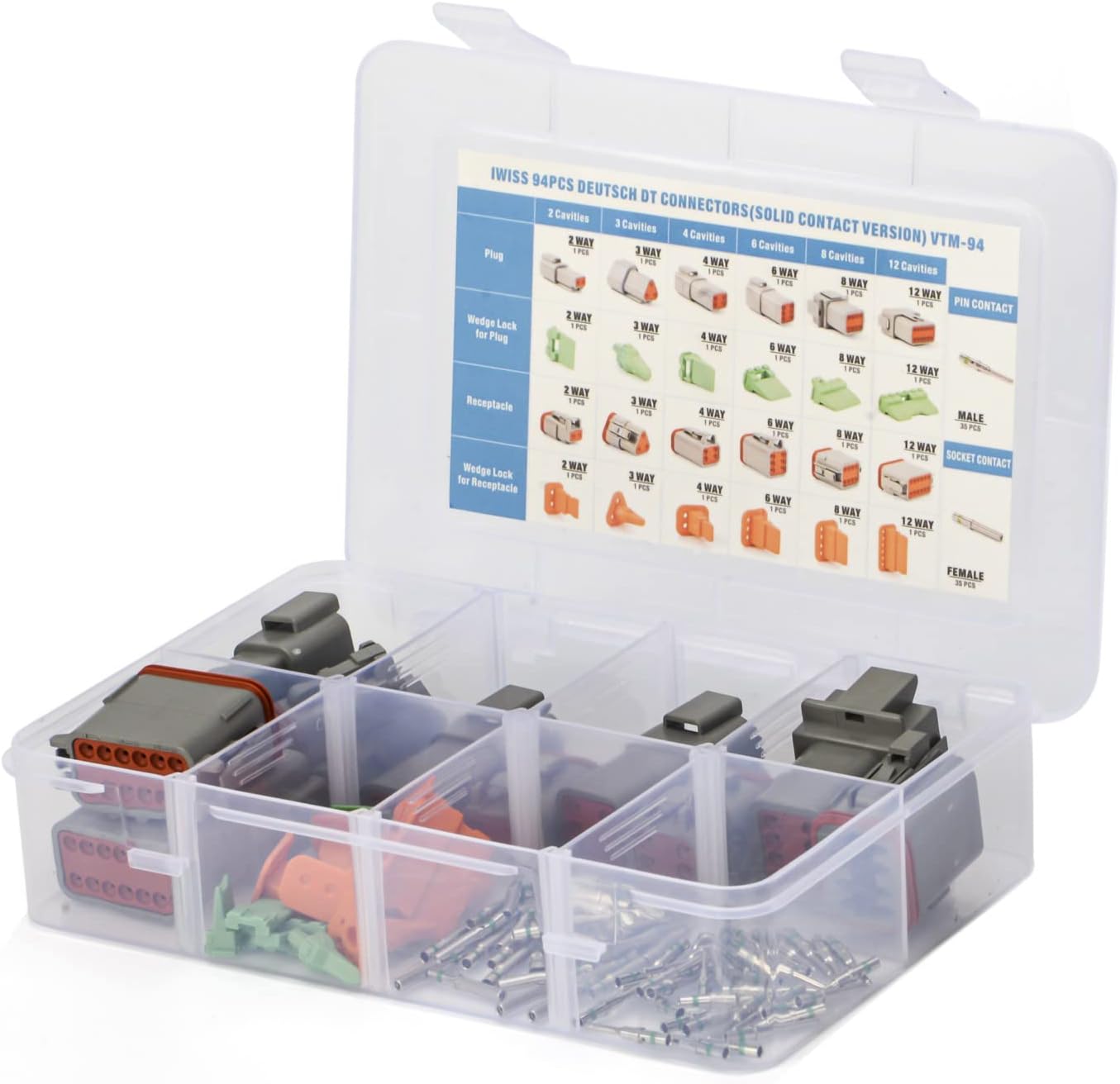 IWISS 188PCS Deutsch DT Gray Connector Kit with Size 16 Solid Contacts in 2,3,4,6,8 and 12 Pin Configurations