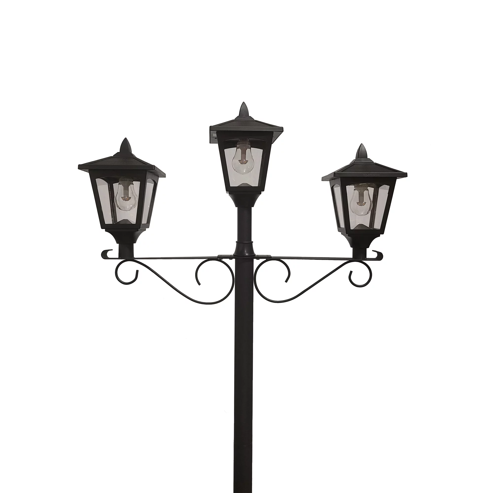 Gama Sonic Triple Head Solar Lamp and Post Set with Round Planter, Weather Resistant, Black Finish (14B50063)