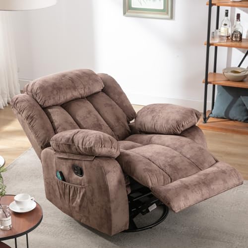 INZOY Massage Swivel Rocker Recliner with Heat and Vibration, Manual Rocking Recliner Chair with Vibrating Massage