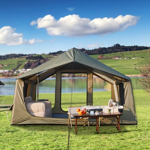YOLENY Inflatable Tents for Camping, 4/6/8/10/12 Person Tent with TPU Skylight, Mesh Windows, Stove Jack & Pump, Easy Setup 4 Season Glamping Tent