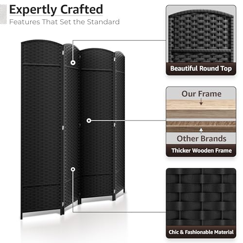 Sorbus 8-Panel Black Room Divider with Double Hinged Panels, 6 ft Tall Folding Privacy Screen
