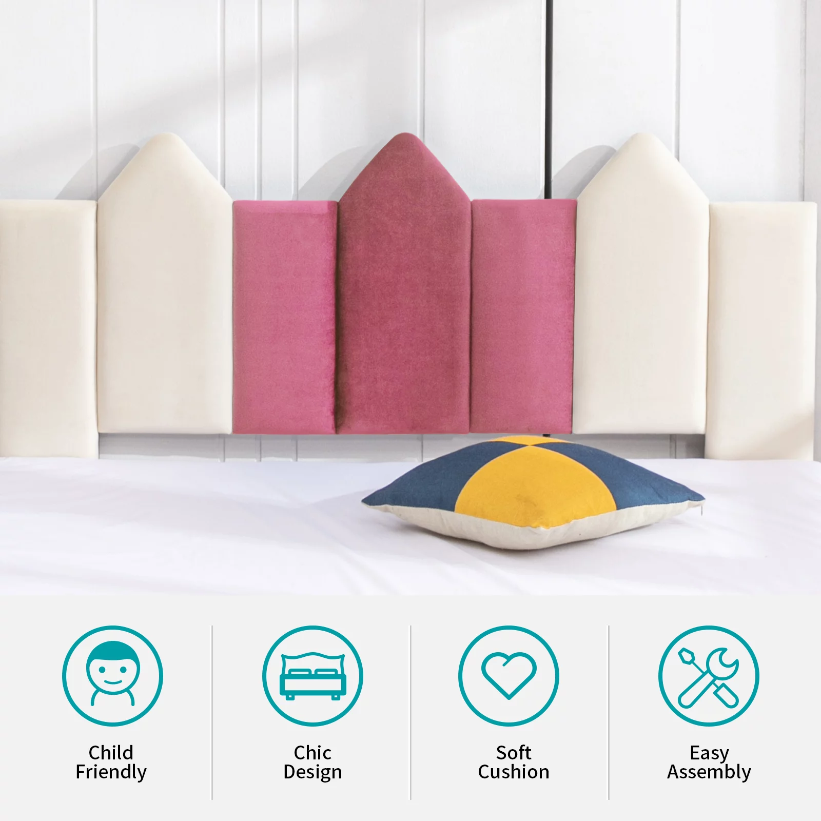 BALUS Full Bed Frames for Kids, Wood Upholstered Bed Platform with Headboard, Children Bedroom Kids Bed, No Box Spring Needed, Easy Assembly