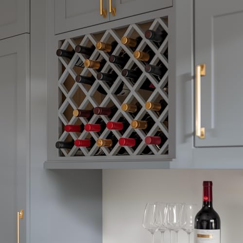 Solid Wood RTA Wine Bottle Rack Wall Cabinet with Lattice Panels - Wine Bottle Holder Storage for Bar, Pantry, or Wine Cellar