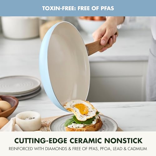 GreenPan Rio Essence Wood 10 Piece Cookware Pots and Pans Set, Healthy Ceramic Nonstick, PFAS PFOA Free Coating, Induction, Silicone Rim Lids