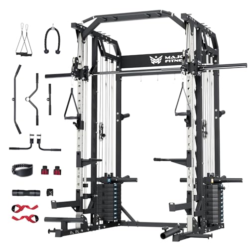 Major Fitness Drone2 Advanced Training Smith Machines– All-in-One Home Gym Squat Rack with Aluminum Pulley Set , Weight Bar