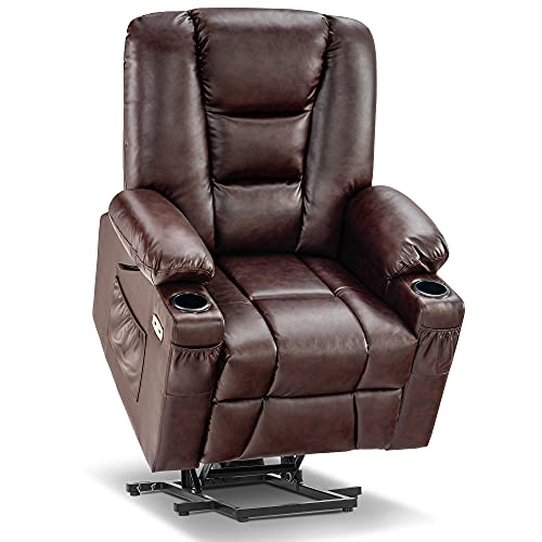 MCombo Small Power Lift Recliner Chair with Massage and Heat for Petite People, Cup Holders, USB Ports, Side Pockets, Faux Leather 7569 (Small