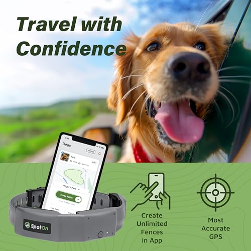 SpotOn Longer Battery Life, GPS Dog Fence, App Based Wireless Dog Fence Collar, Waterproof, Accurate & Reliable GPS Dog Fence System