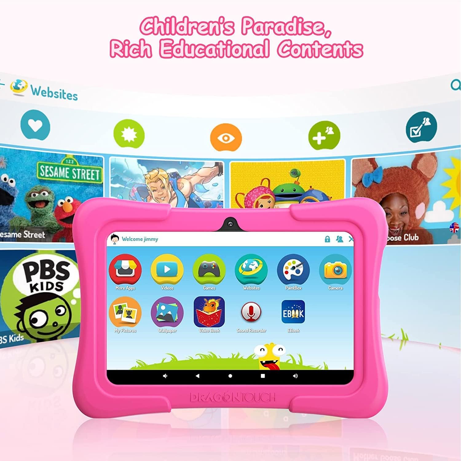 Dragon Touch Kids Tablet, 7 inch IPS HD Display, 16GB Storage, 2GB RAM, 1.5 GHz Quad-Core Processor, Android 9.0