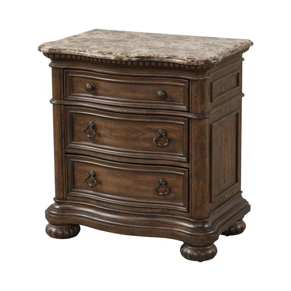 Bernards Tuscany 3 Drawer Nightstand Marble Top W Usb - Radiant Selections