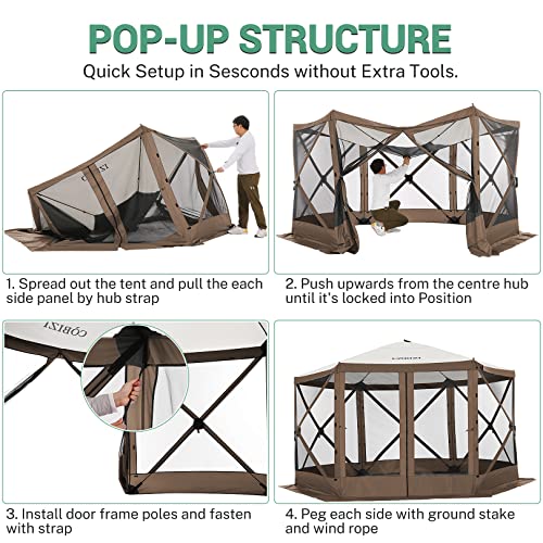 COBIZI 12x12ft Pop up Gazebo Screen Tent Screen House for Camping, Camping Outdoor Screened Gazebo, Canopy Tent