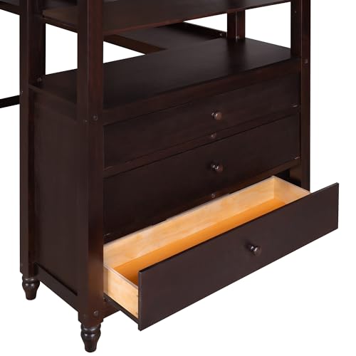 Harper & Bright Designs Full Loft Bed with Desk and Wardrobe,Solid Wood Loft Bed Frame Full with Storage Drawers for Kids Teens Adults