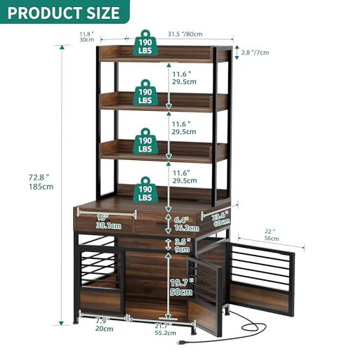 YITAHOME 39 Inch Dog Crate Furniture with Storage Shelves, Wooden Dog Crate for Large Dogs with Power Outlets