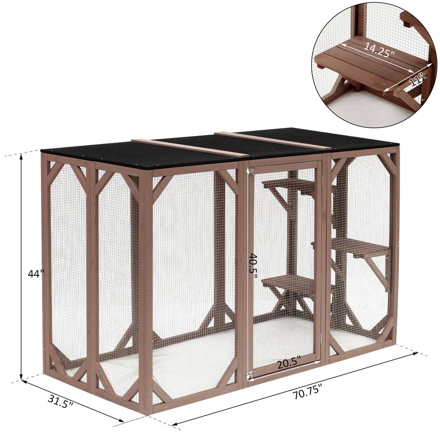 PawHut 71x22 x 32x22 x 44x22 Large Wooden Outdoor Cat Enclosure Catio Cage with 3 Platforms