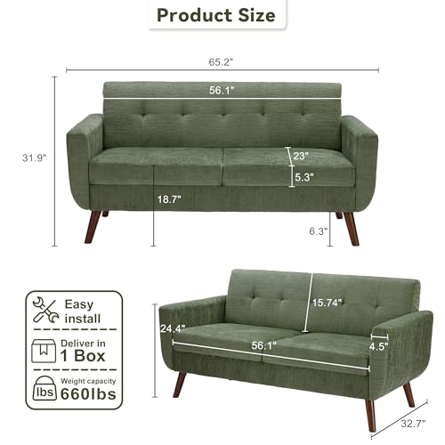 Tbfit L Shaped Couch Sofa, 80" W Mid-Century Modern Sectional Couches, 3 Seater Sofas with Wide Chaise Lounge & Two Pillows