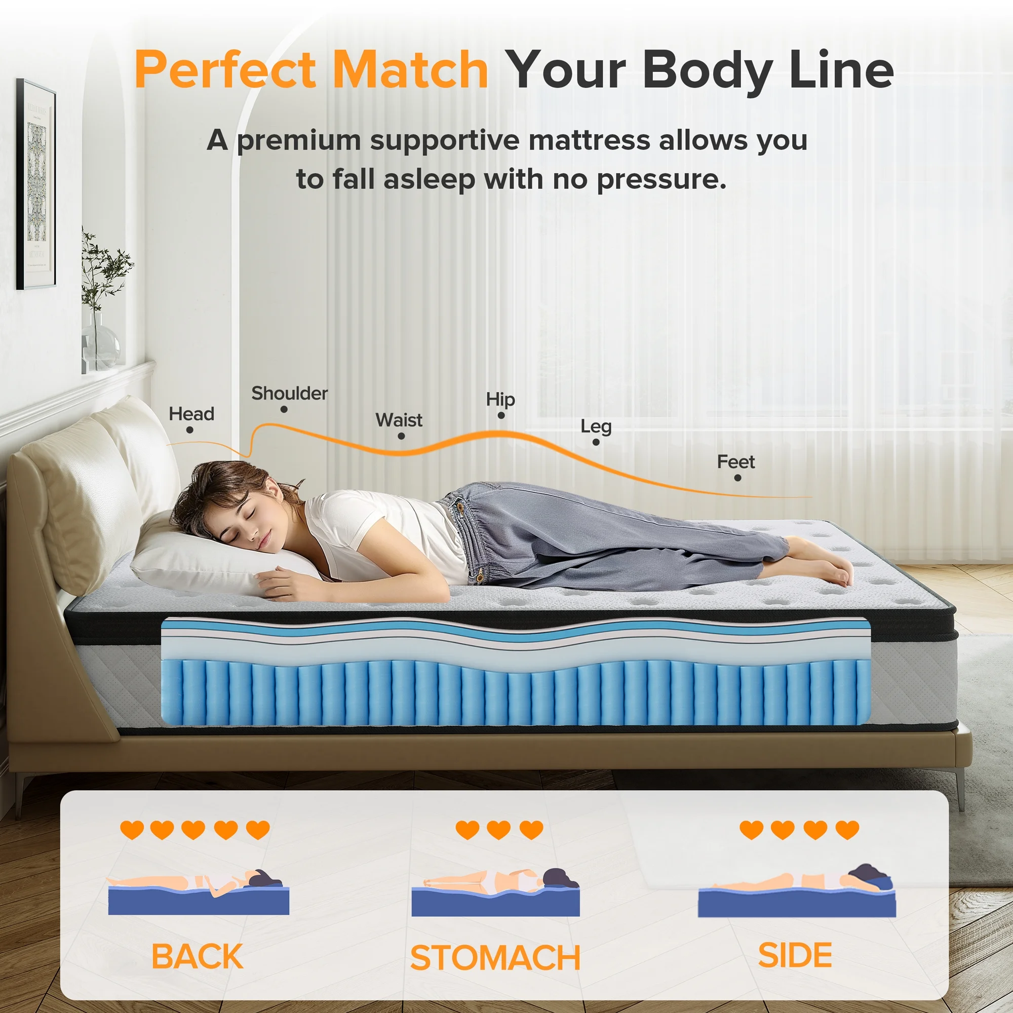 TXO 12 Inch Memory Foam and Innerspring Hybrid Mattress �C Queen Mattress �C Bed in a Box �C Medium Firm Mattress