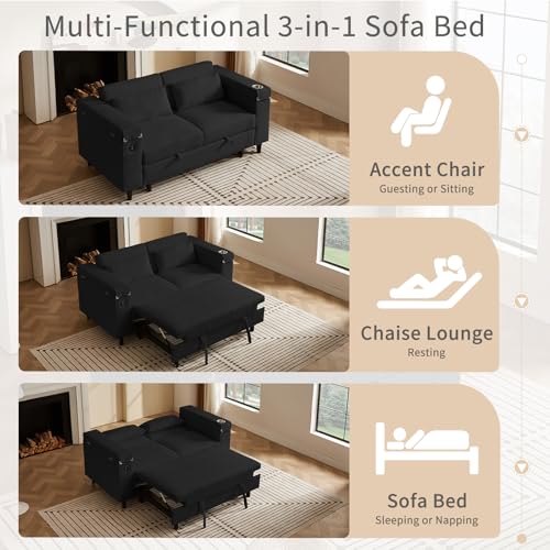 68.11" Corduroy Sleeper Chair Bed with USB Port, Cup Holders & Side Storage Pockets – 3-in-1 Foldable Sofa Bed for Guest Room, Living Room – White