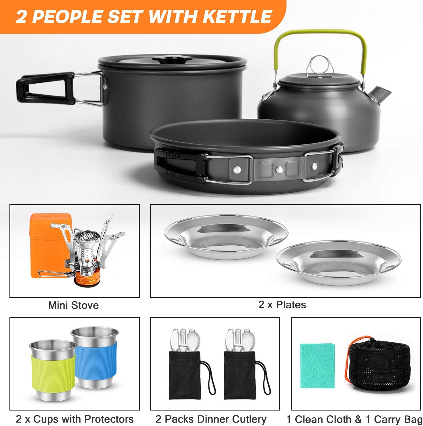Odoland 16pcs Camping Cookware Set with Folding Camping Stove