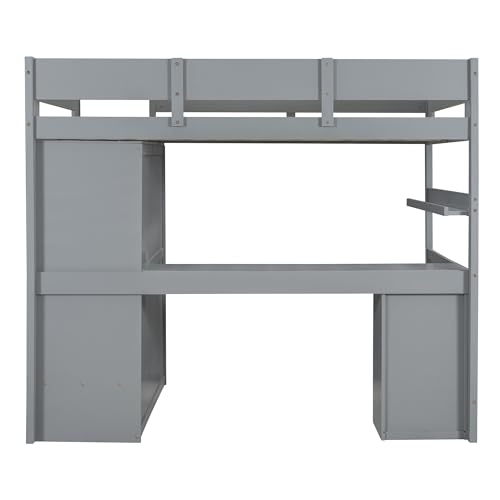 Harper & Bright Designs Twin Size Loft Bed with L-Shaped Desk and Stairs, Solid Wood Loft Bed Frame with Storage Drawers and Bookcase