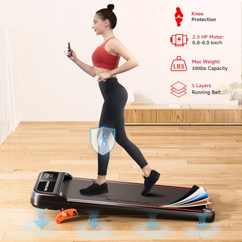 RHYTHM FUN Walking Pad Treadmill with Incline, Under Desk Treadmill with Incline, Treadmill for Home and Office