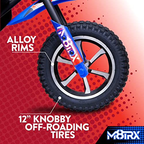 24V Electric Dirt Bike, M8TRIX Ride on Toy Motorcycle for Kids and Teens (Blue)