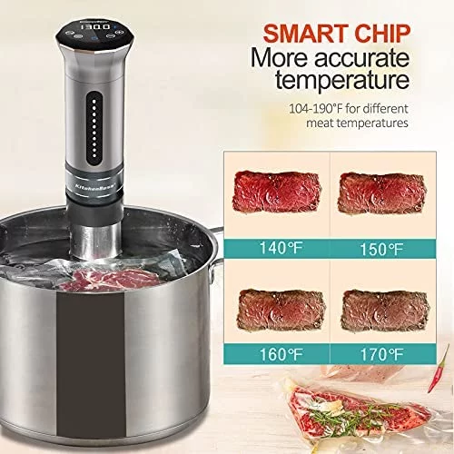 KitchenBoss Sous Vide Cooker Machine: 1100 Watt IPX7 Waterproof Water Thermal Immersion Circulator Accurate Temperature Control Digital Display