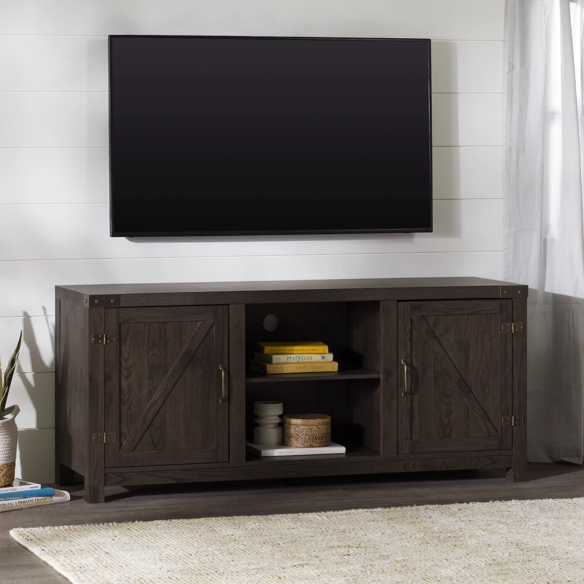 Walker Edison Modern Farmhouse Barn Door TV Stand for TVs up to 65, Grey Wash