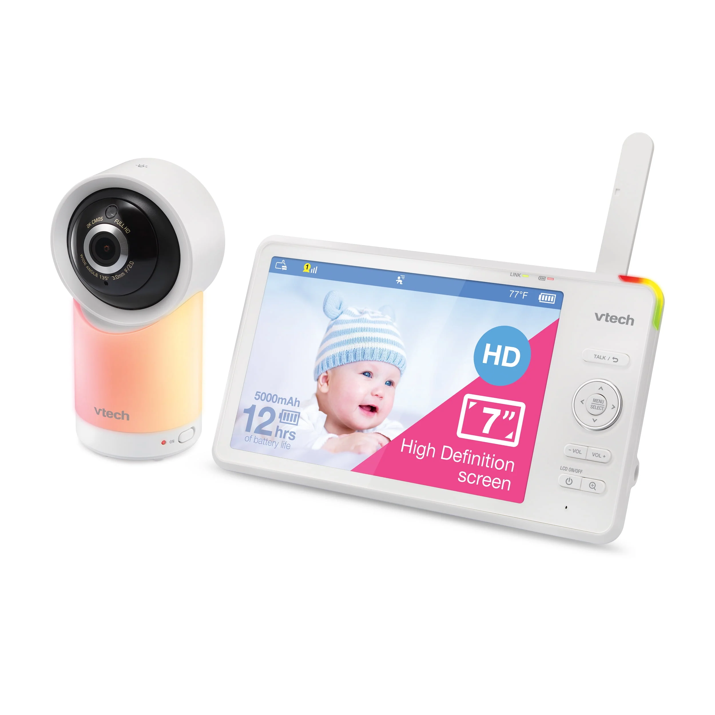 VTech 1080p Smart WiFi Remote Access 360-Degree Pan and Tilt Video Baby Monitor with 7-Inch High-Definition 720p Display and Night Light, RM7866HD