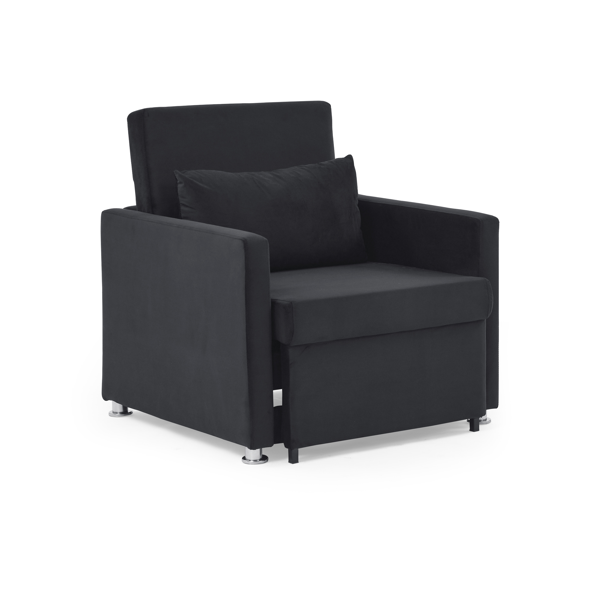 Sofa Bed Chair 2-in-1 Convertible Chair Bed, Lounger Sleeper Chair for Small Space with One Pillow, Black Velvet