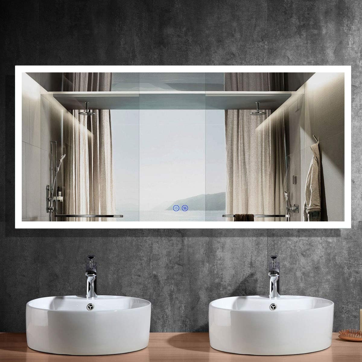 Dimmable LED Bathroom Mirror with Anti-Fog Function, 36x28 in Vertical & Horizontal Mount Illuminated Mirror with Touch Button, CRI>90