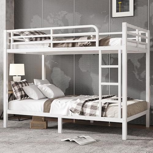 Heavy Duty Bunk Bed Frame with Ladder, Twin XL Over Twin XL Bunk Beds with Safety Guardrails, Adults Bunk Beds with Noise-Reducing Rubber Stoppers