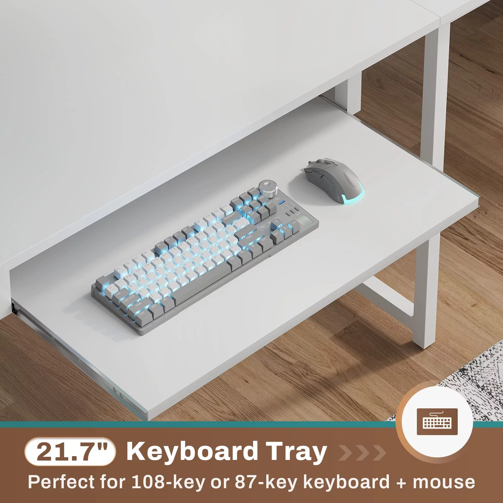 SEDETA L Shaped Gaming Desk with LED Light, Reversible 94.5" Office Desk with Power Outlet and Pegboard, Keyboard Tray and Storage Bag, White