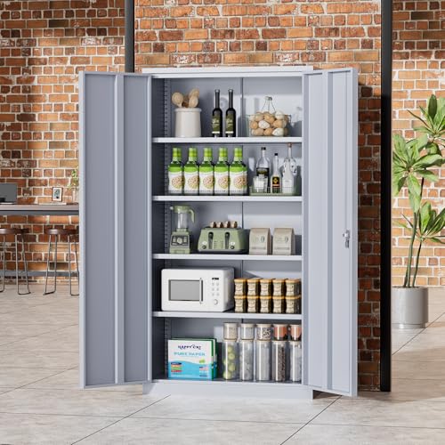 Greenvelly Metal Storage Cabinet, 72" Black Locking Metal Garage Storage Cabinet with Doors and 4 Adjustable Shelves