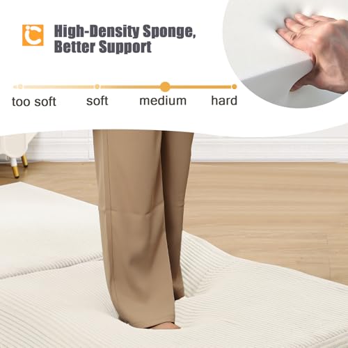 COMAX Folding Sofa Bed, Convertible Chair Bed Corduroy 3-in-1 Foldable Floor Couch with High-Density Foam, Futon Sofa Sleeper Mattress