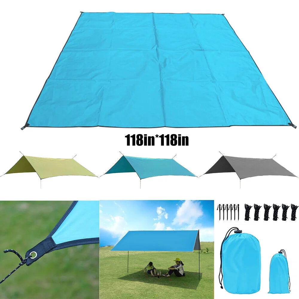 Qinuo 10'x10' Sunshade Beach Tent Canopy with Sandbags Portable Sun Shelter, Blue
