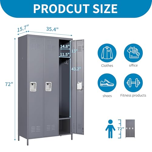 6 Doors Metal Lockers for Employees 72" H Storage Cabinet Lockable Locker with Shelves Steel Storage Locker for Gym School Office Home Requires
