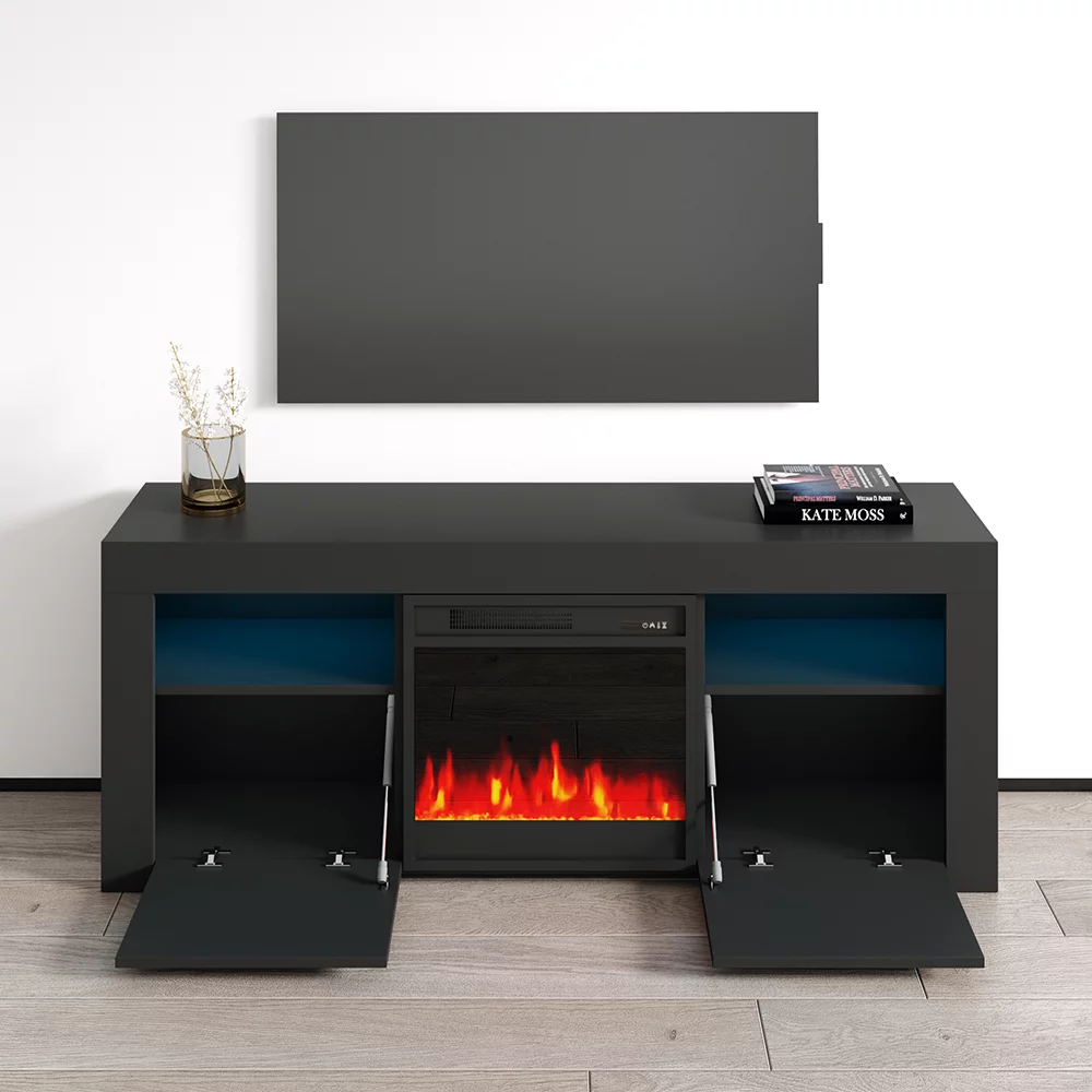 Milano 145EF Fireplace TV Stand for TVs up to 65", Modern High Gloss 58" Entertainment Center