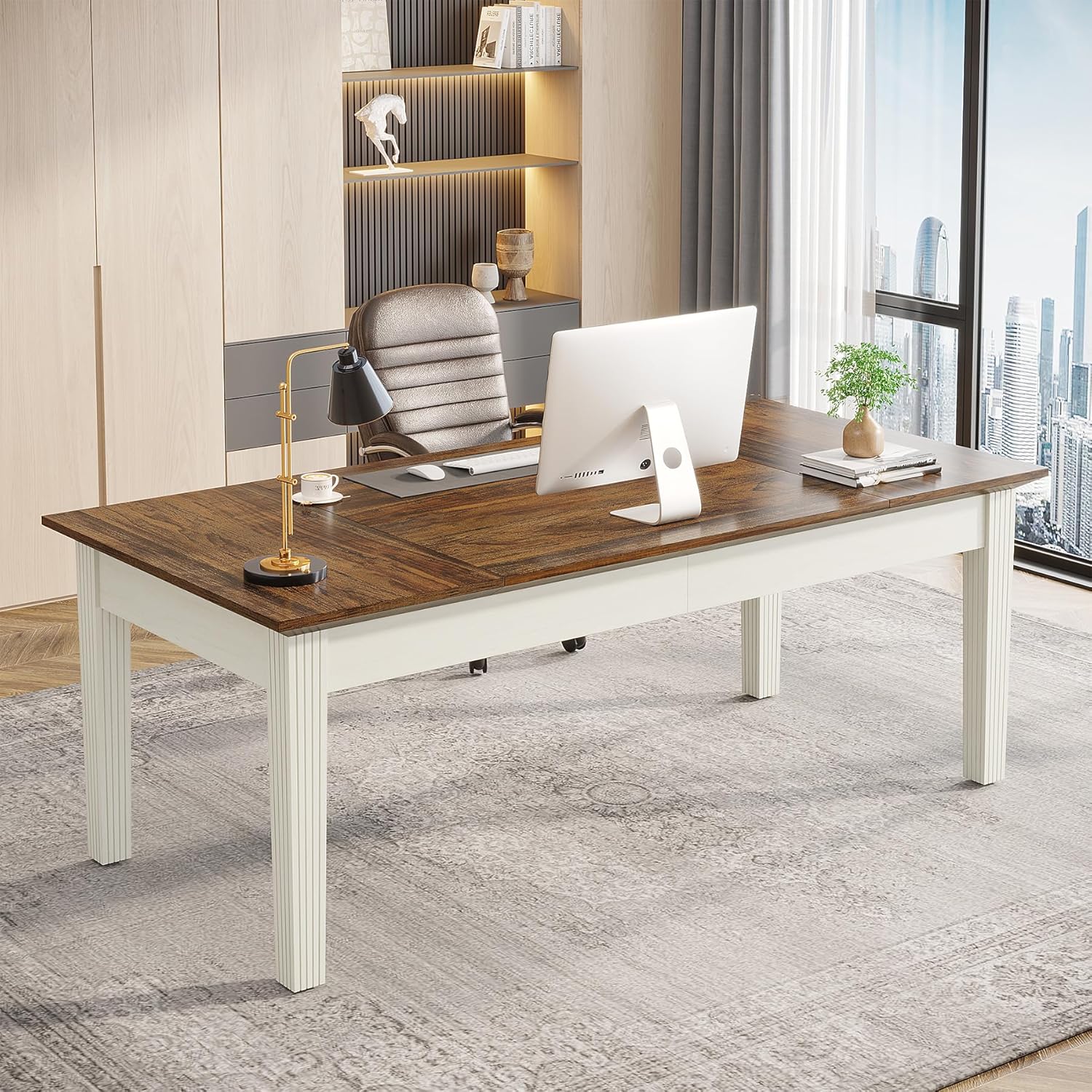Tribesigns 62-Inch Computer Desk, Large Office Executive Desk with Solid Wood Legs