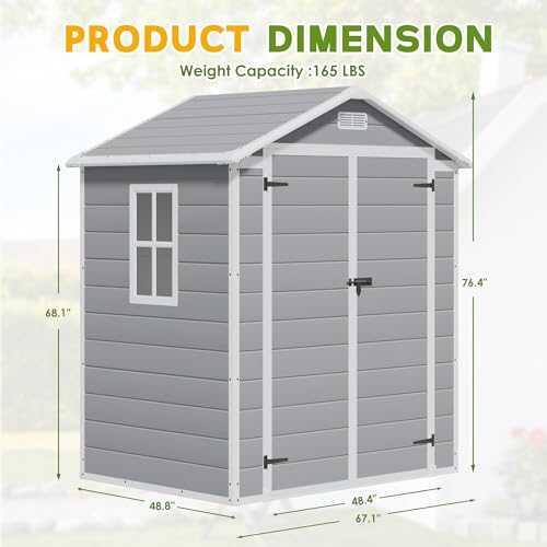 Greesum 5' x 4' Resin Weather Resistant Outdoor Storage Shed with Floor for Garden,Backyard,Pool Tool, Light Grey