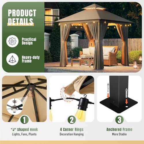 AOXUN Outdoor Gazebo for Patio 10x12, Metal Frame Canopy with Double Roofs