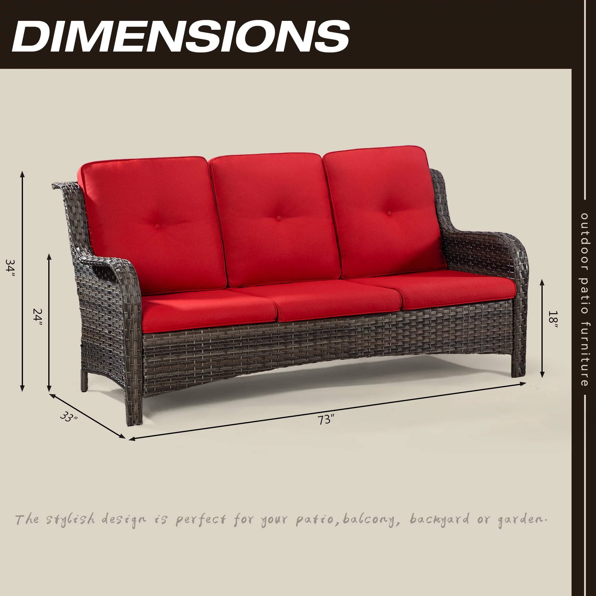 MeetLeisure 5 Pieces Outdoor Furniture Patio Furniture Set with One 3-Seat Sofa, Two Swivel Rocking Chairs,Two Rocking Chairs, Red