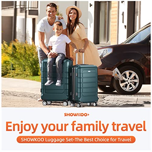 SHOWKOO Luggage Sets Expandable PC+ABS Durable Suitcase Double Wheels TSA Lock Black