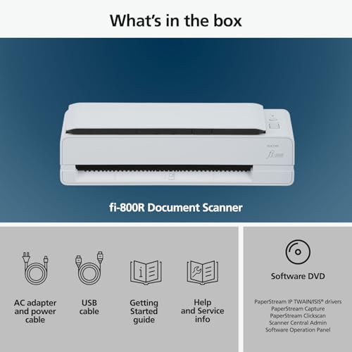 RICOH fi-800R Ultra-Compact, Color Duplex Document Scanner with Dual Auto Document Feeders (ADF)