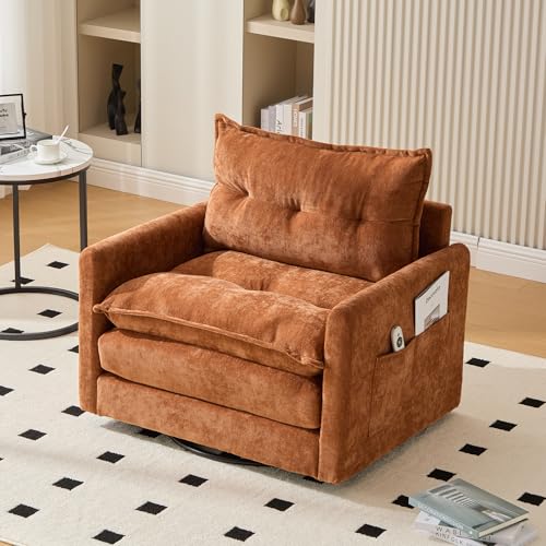 360 Swivel Accent Barrel Chair with Storage Ottoman & Headrest