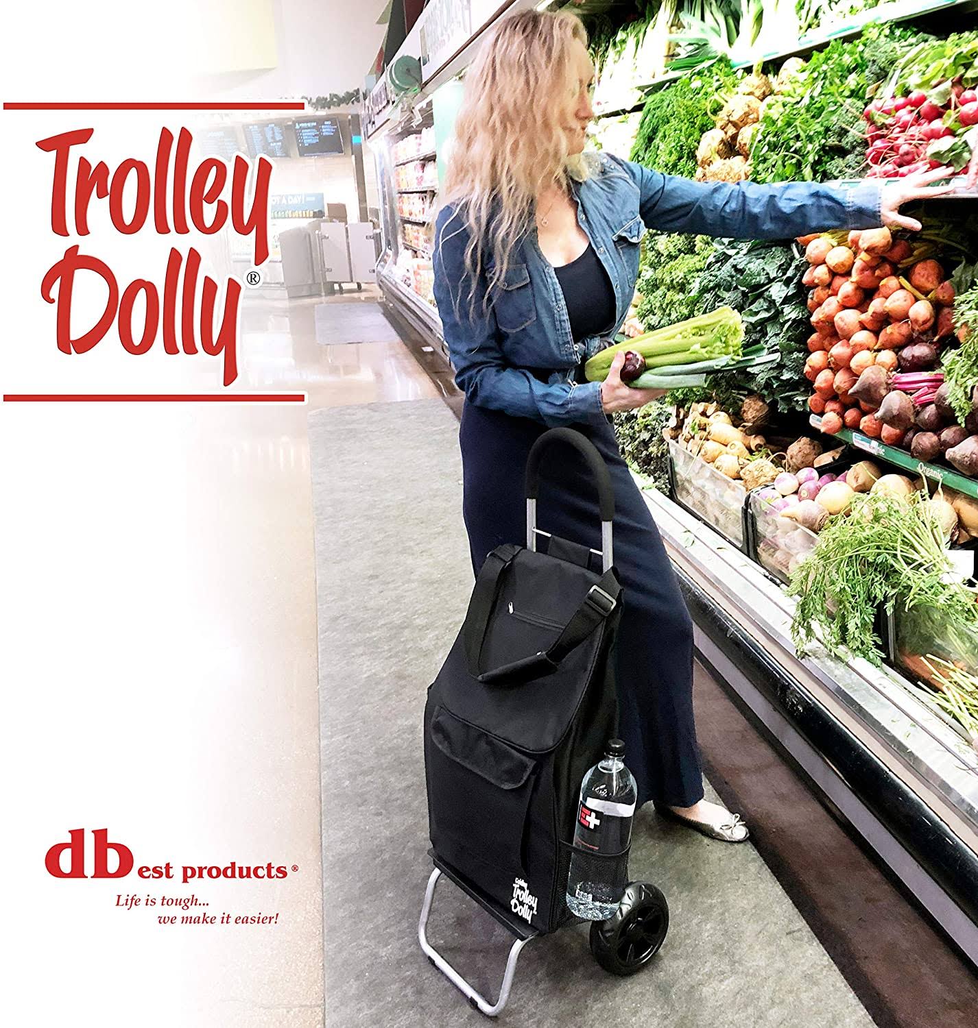 Dbest Products Trolley Dolly, Reflective Shopping Grocery Foldable Cart